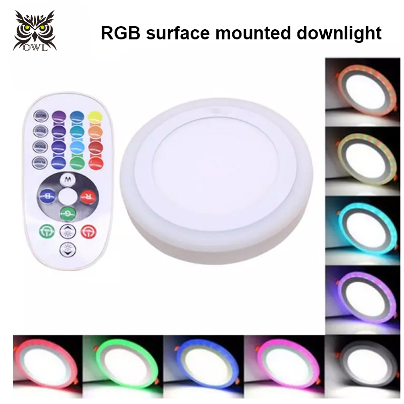 OWL  LED surface mounted round RGB panel light with remote control 18W+6W 12W+4W Recessed LED Ceiling downlight Panel Lamps