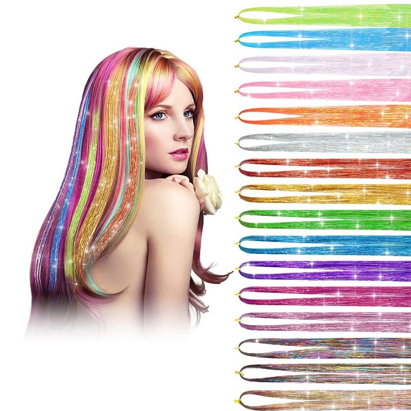 Wigs tinsel hair Laser gold wire shiny metal wire seven color seamless hair extensions CRRSHOP wigs beauty care hair dressing Festival hairstyle length 36 inches