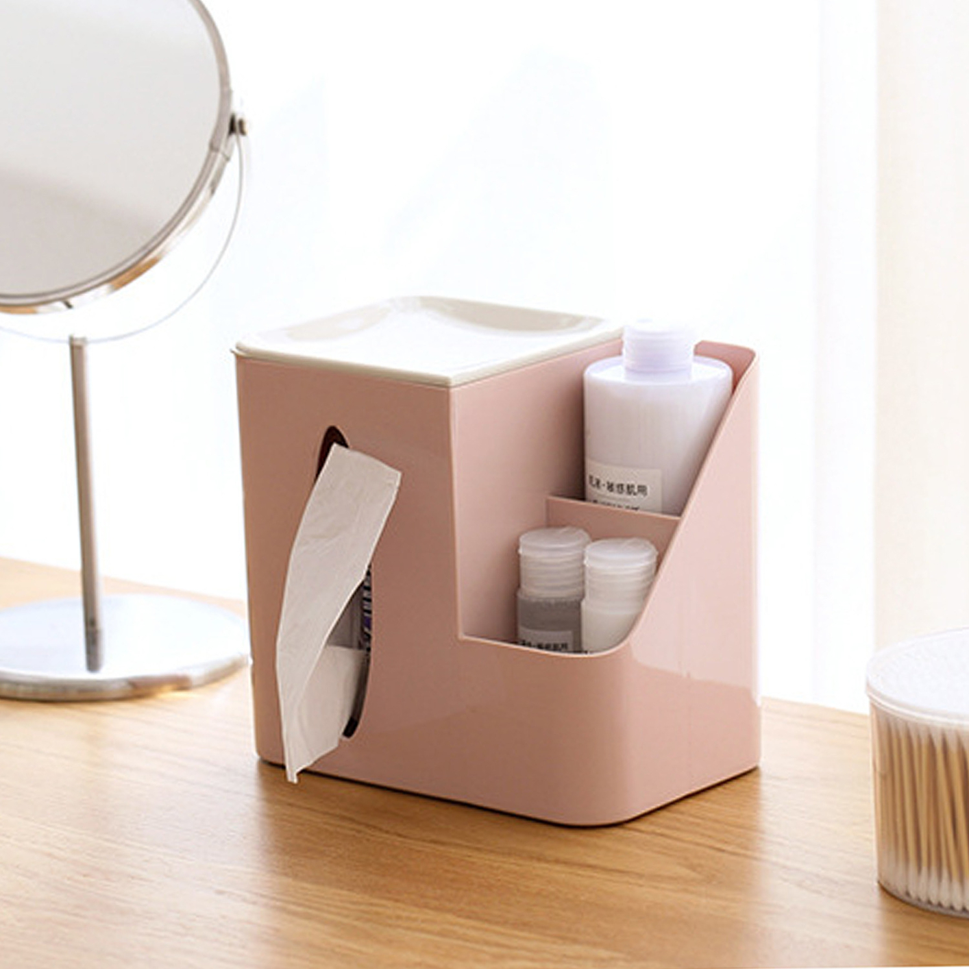 HT6068 Multifunction Plastic Tissue Box Desk Organizer Makeup Cosmetic Storage Box Sundries Container For Home