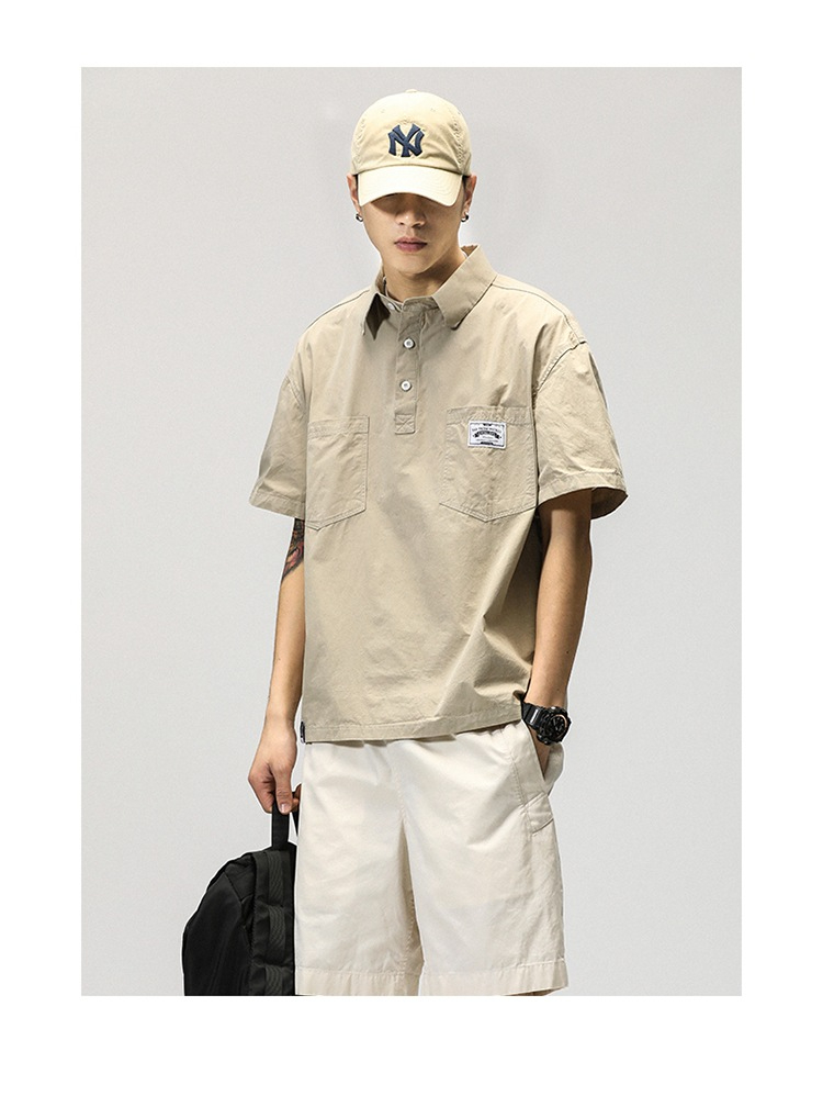 768 Men's Casual Cargo Shirt Polo Shirt Short Sleeve Top Summer