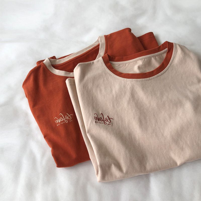 YF6493 Women's T-shirts Tops Ladies Embroidered Letter T-shirt Female Clothes For Women