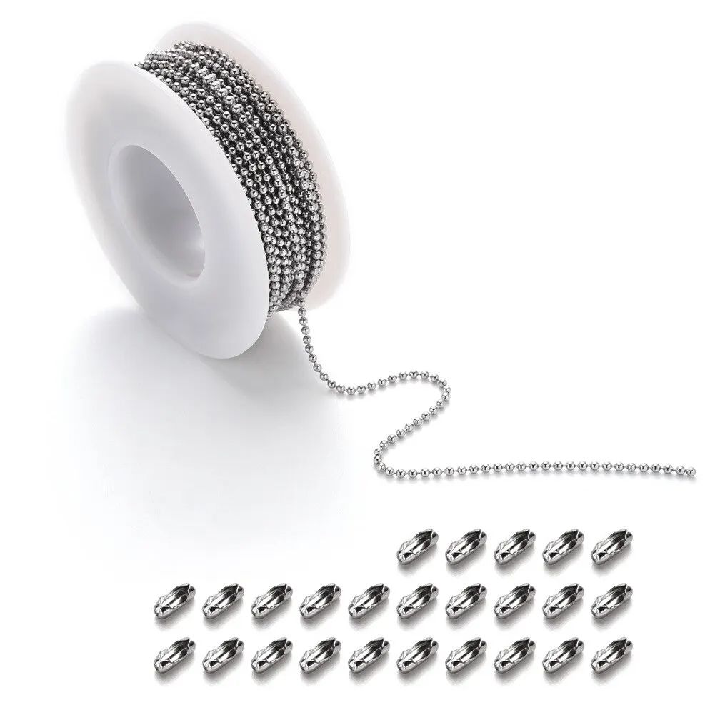 Ball Bead Stainless Steel Chain Necklace Bulk With Matching Connectors Clasps for Jewelry Making Necklace Hanging DIY Crafts