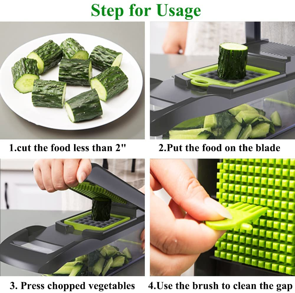Vegetable Chopper Mandoline Slicer Cutter Chopper 12 in 1 Interchangeable Blades with Colander Basket and Container by LAGPOUSI Cleaningtool 