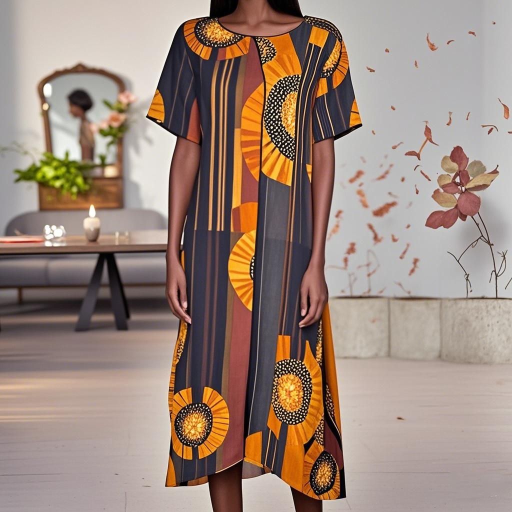 92% Silk V-neck Irregular Printed Women's Dress
