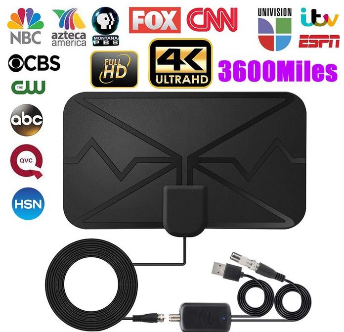 4K 3600Miles Digital TV Antenna TV Indoor With Booster For Strong Signal Amplifier 4K UHD - Black