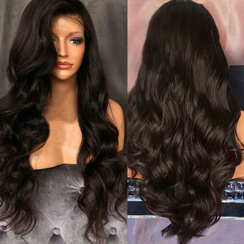 26 inches Lace Frontal Wigs Closure Wigs Wave fiber wigs Lace Wigs for Black Women Black Color 1B