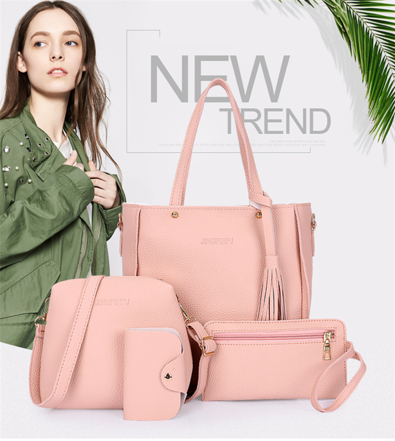Female Baodan Shoulder Tide Korean Style Bag Handbag Boutique Four-piece Lychee Pattern