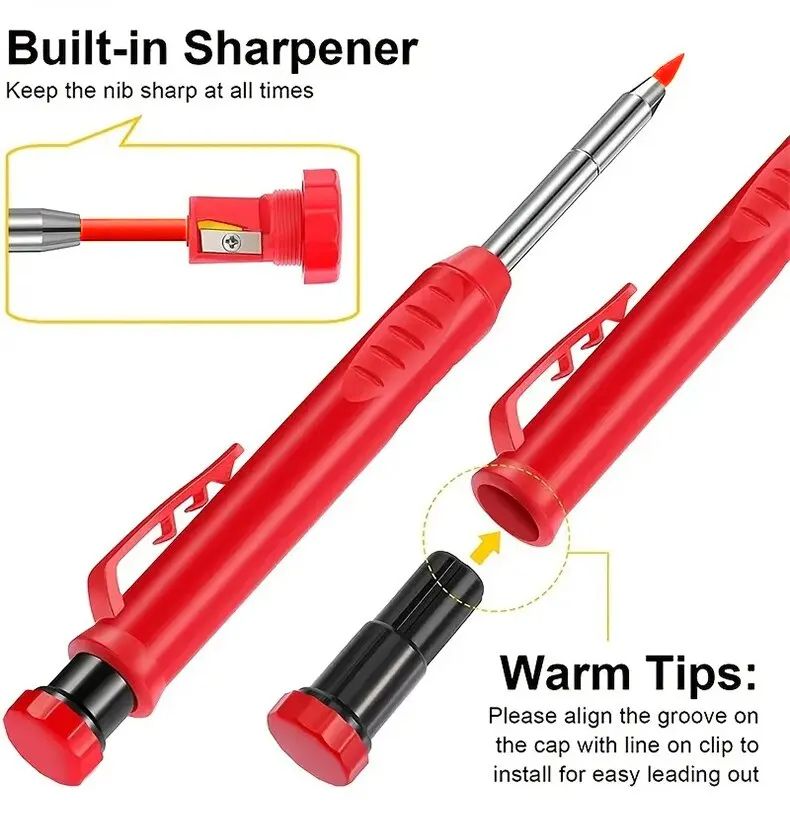 Carpenter Pencil Metal Long Head Deep Hole Professional Engineering Quick Drying Marker Graphite Woodworking Black Red Lineation