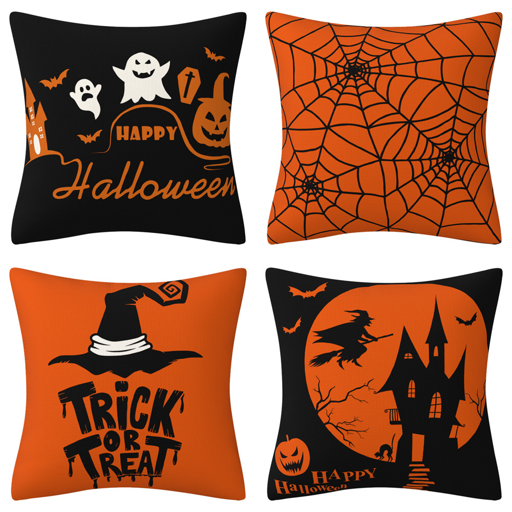 KTBF10 Halloween Decor Pillow Covers 45*45cm, Orange and Black Pillow Cover, Happy Halloween Pillows Decorative Throw Cushion Case for Home Couch