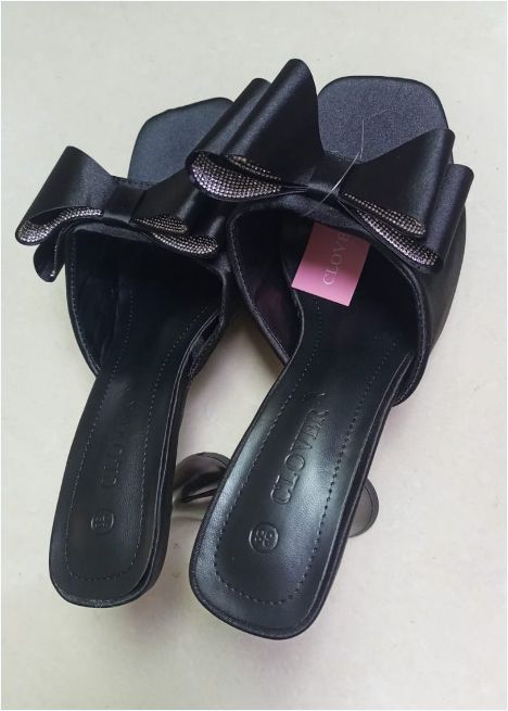  Bowknot Anti-Slip Sexy Pointed Toe Thin Heels Slides Fashion Bow Sandals for Women and Ladies