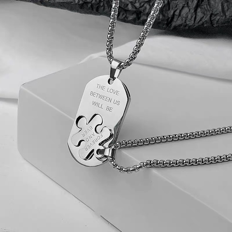 064 Couple Jewelry Stainless Steel Words Puzzle Pendant Necklace Romantic Lovers Puzzle Necklace Valentine's Day Gifts