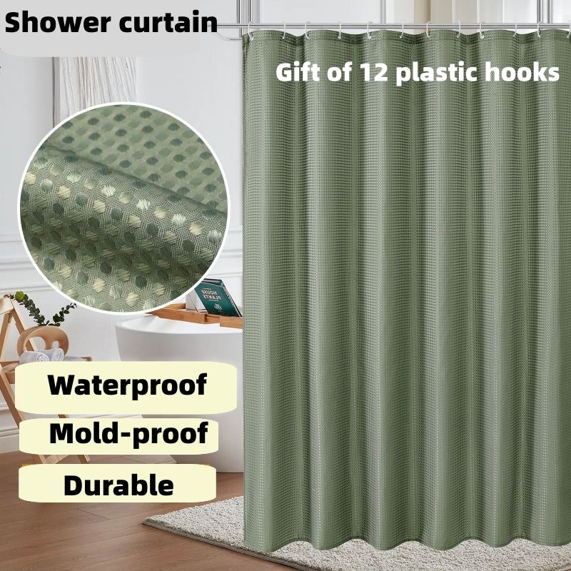Curtain ，Waffle fabric, waterproof, anti mold, durable, polyester, shower curtain, bathroom, curtain, toilet, partition curtain,180*200cm,180*180cm,150*180cm,90*180cm 