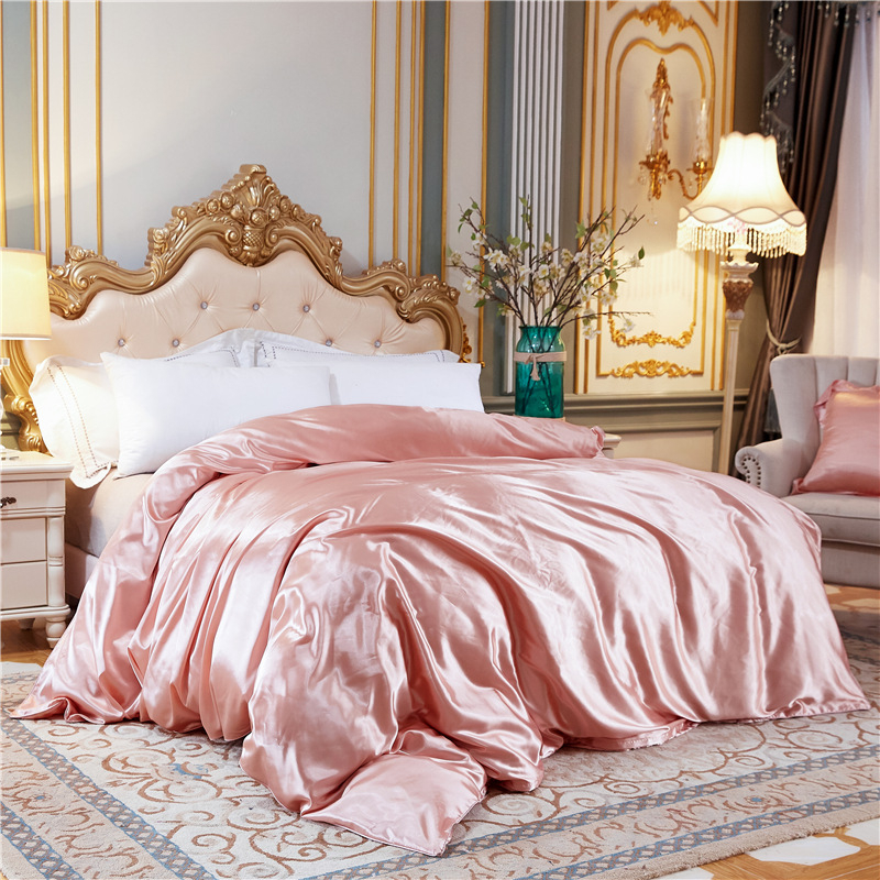 Four-Piece Set Fitted Sheet European Style Silky Sleep Naked Mulberry Silk Quilt Cover Summer Ice Silk Bed Sheets

