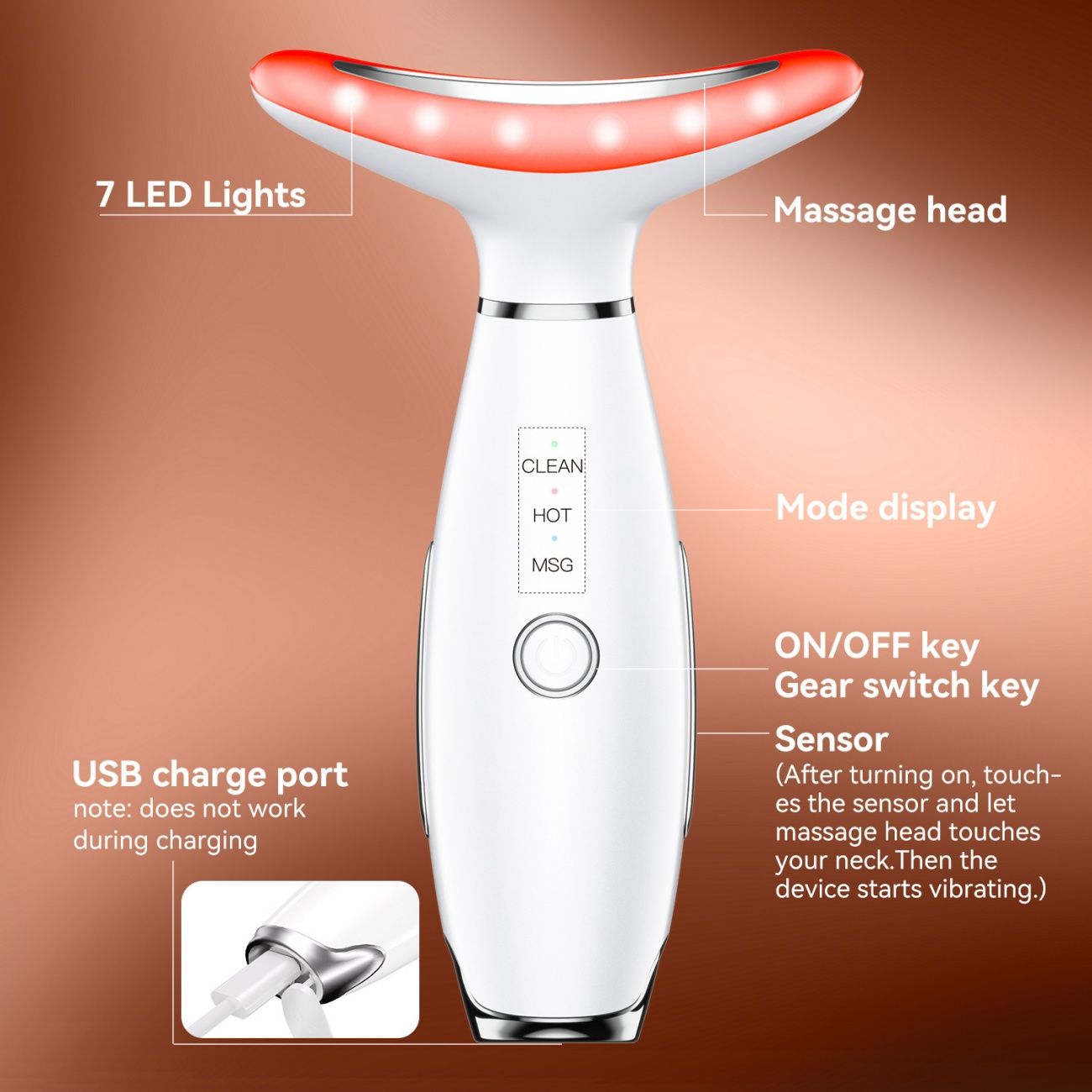 Multifunctional 7 Color LED Photon Beauty Device, EMS Microcurrent Vibration Facial & Neck Lifting Massager, Skin Firming Anti-Wrinkle Deep Import Skincare Instrument for Home Beauty Use