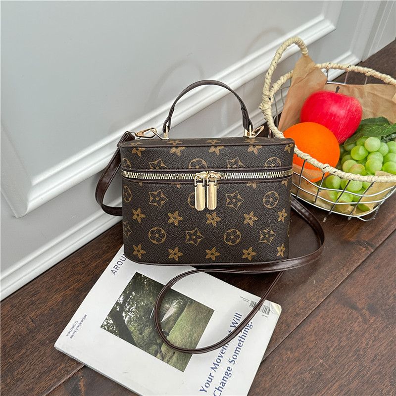 Vintage Print Box Crossbody Bag for Women, 19x13x7cm PU Leather Vanity Bag with Adjustable Strap, Multi-use Handbag for Daily & Travel
