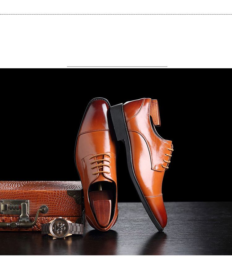 Spring new pointed-toe lace-up business formal leather shoes for men, British Brock cross-border men's shoes, wedding shoes