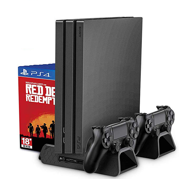 For PS4/PS4 Slim/PS4 Pro Vertical Stand with Cooling Fan Dual Controller Charger Charging Station For SONY Playstation 4 Cooler