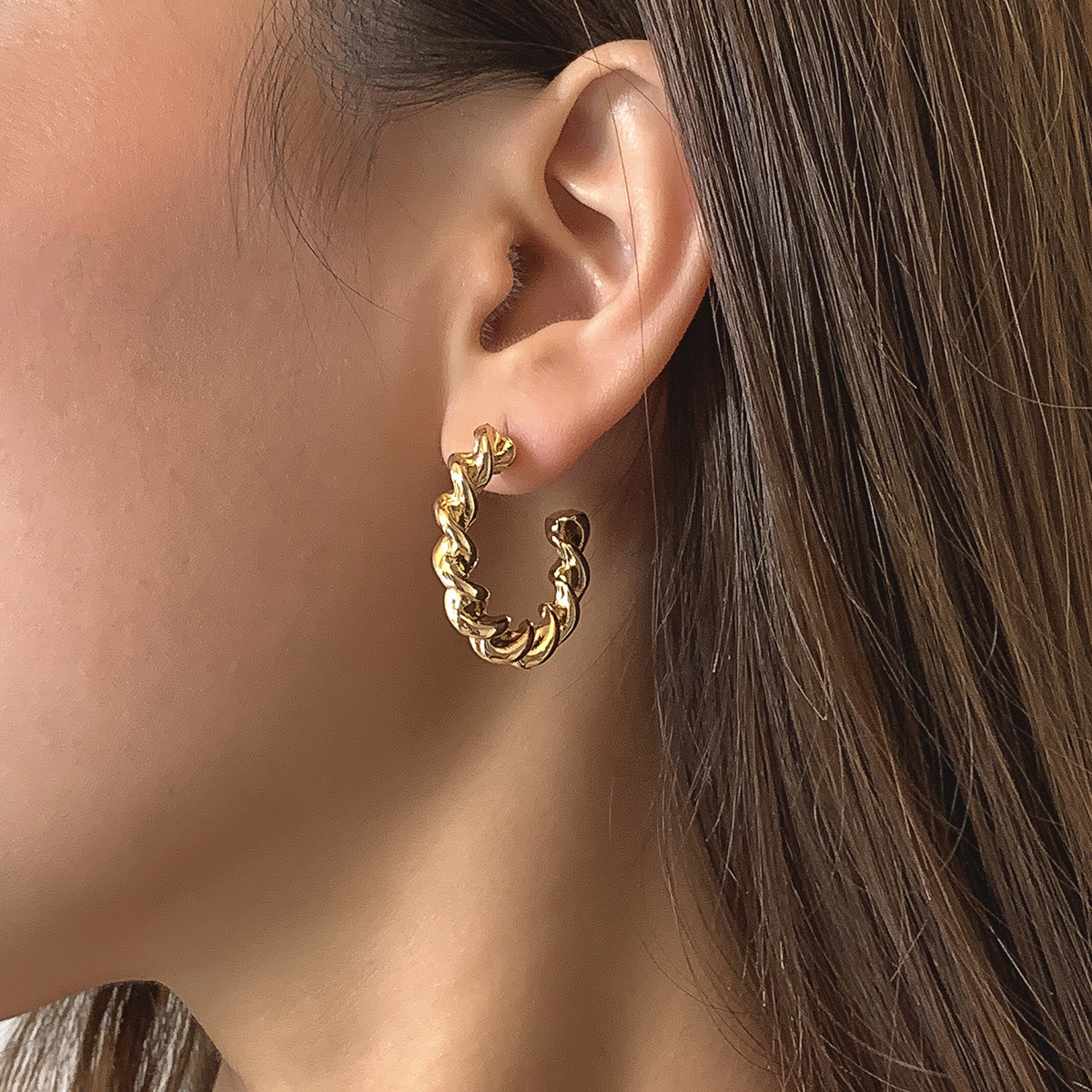2087 Spiral Design Click Top Hoop Pierced Earrings for Women