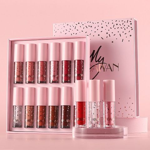 HANDAIYAN 12Pcs Matte & Shimmer Liquid Lipstick Set, Long Lasting Waterproof Non-Stick Cup Velvet Lip Gloss, Highly Pigmented Lip Makeup Gift Set for Women
