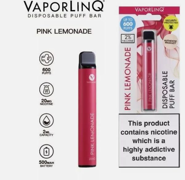 Disposable Puff Bar Pink Lemon 600PUFF Vape E-cigarette