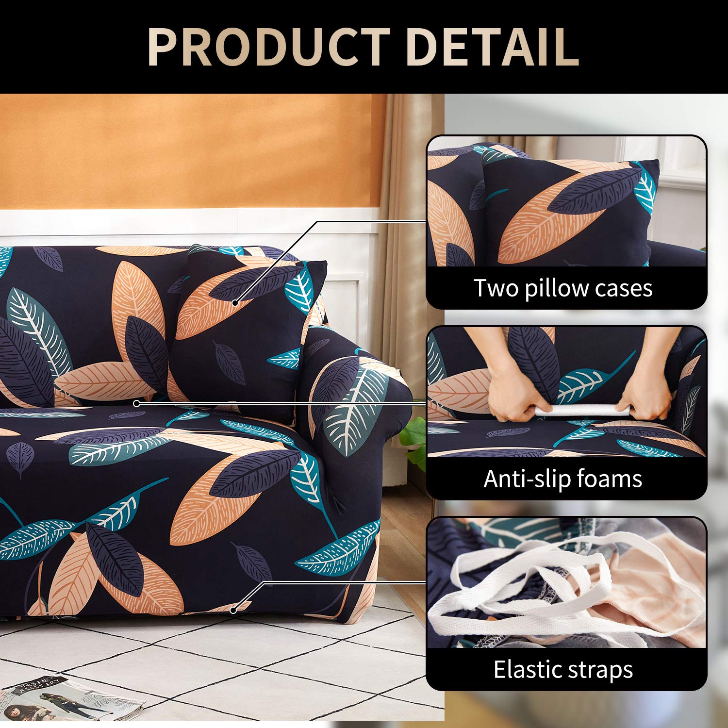 Stretch Sofa Cover Printed Couch Covers, 1 Piece Sofa Slipcovers for 3 Cushion Couch, Furniture Protector for Living Room