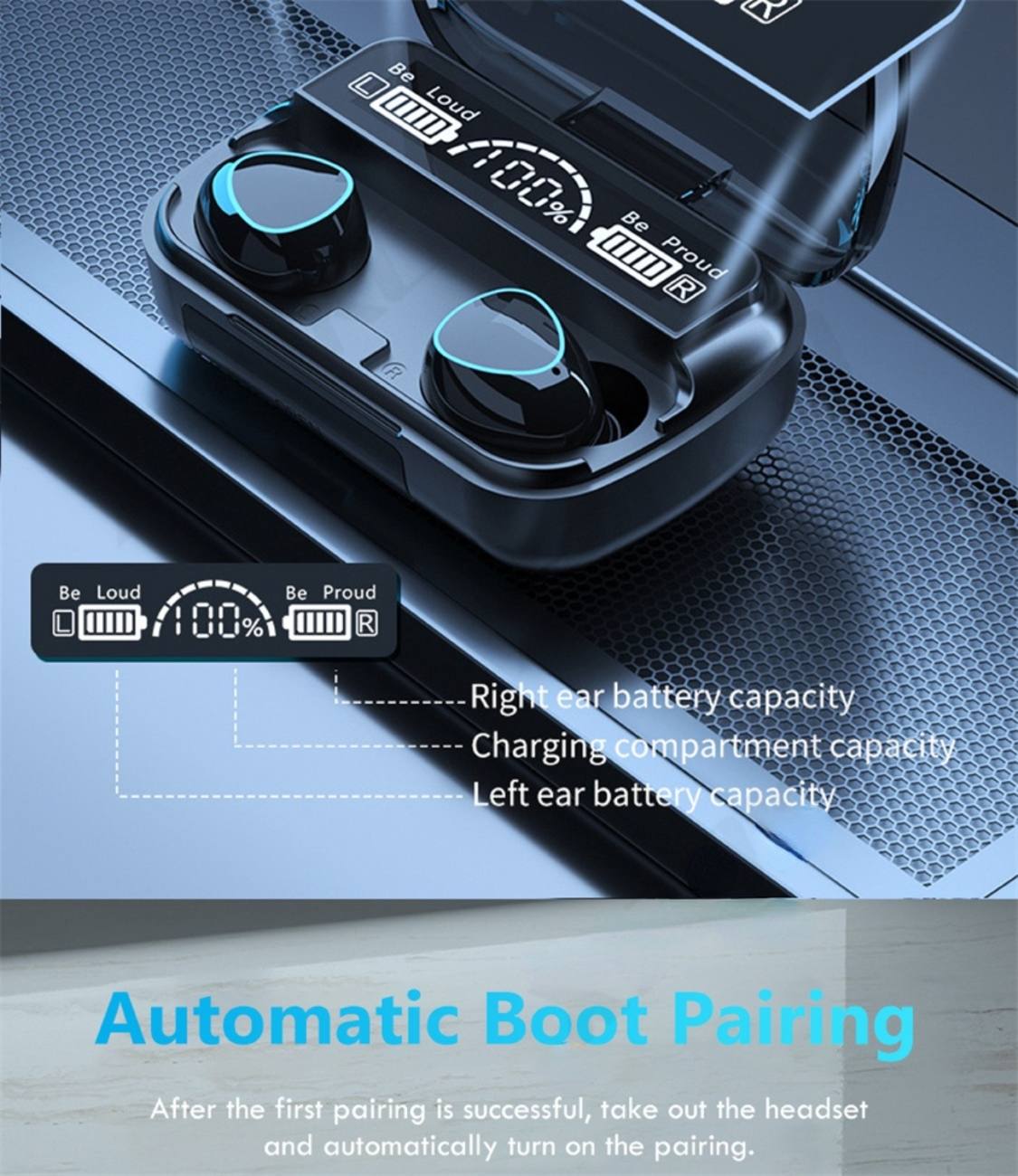 Bluetooth Earbuds with Long Battery Life, Large Capacity, Wireless, Noise-Canceling, Gaming TWS Earbuds for Esports and Sports, In-Ear