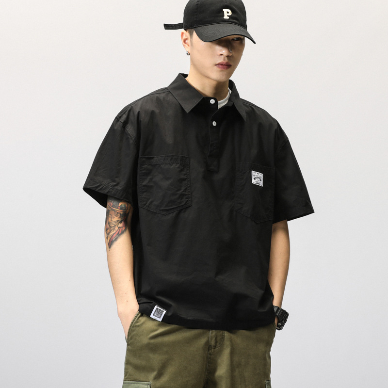 768 Men's Casual Cargo Shirt Polo Shirt Short Sleeve Top SummerBlack