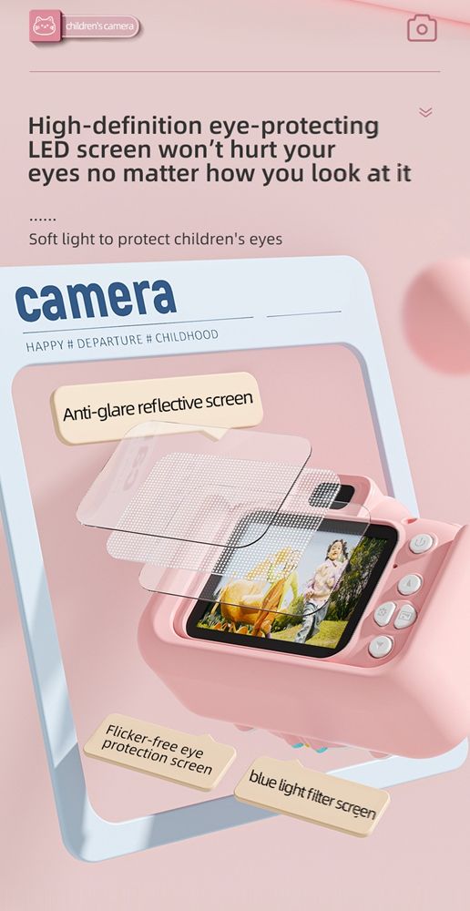 New children's Polaroid camera with anti fall and eye protection, capable of taking photos, cartoon cute digital mini, popular gift