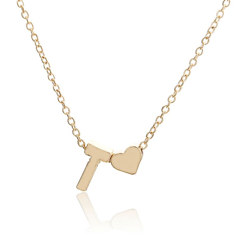 New simple peach heart-shaped letter necklace, elegant and versatile 26-letter original heart clavicle chainT