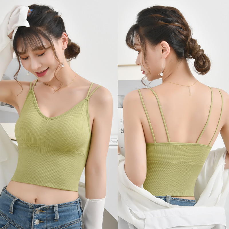 207 Knitted Seamless Long Body Shaper Built-in Bra Removable Massage Pad Sports Bottoming Lingerie Sling Cami Wrap Tube Top Bralette