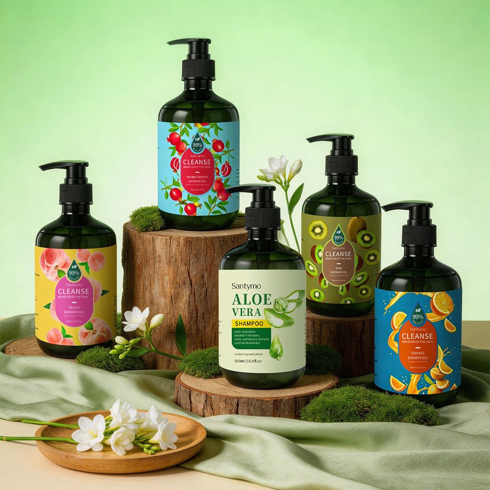 Santymo 99% Natural Fruit Extract Body Wash & Aloe Vera Shampoo 500ml, Gentle Cleansing Moisturizing Shower Gel with Long Lasting Fragrance, Hydrating Hair & Body Cleanser for All Skin & Hair Types