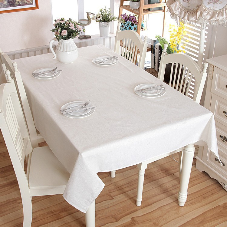 0727-2 Linen Cotton Thicken Solid Tablecloth White Lace Hem Splice Washable Coffee Dinner Table Cloth for Wedding Banquet
