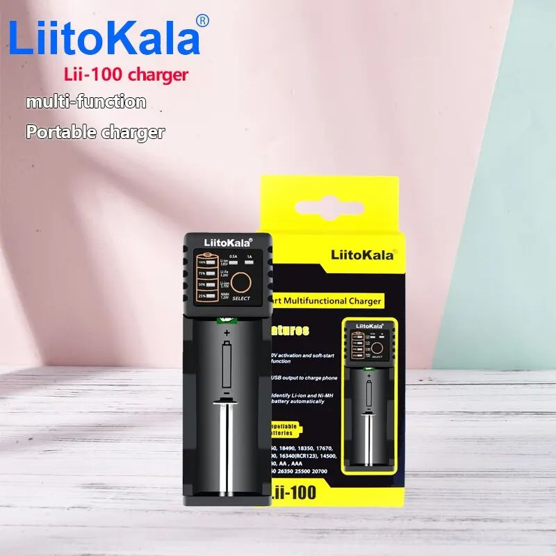 LiitoKala Lii-100B Lii-100 Battery Charger For 18650 18350 26650 16340 RCR123 14500 LiFePO4 1.2V Ni-MH Ni-Cd Smart Charger