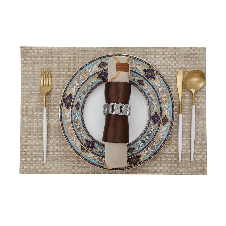 Createshao PVC Woven Encrypted Thickened Rectangular Teslin Placemat Waterproof Non-Slip Table Mat Simple Tablemats