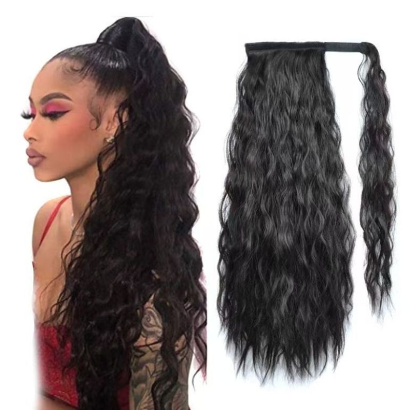 Wig Ponytail Hair Drawstring Kinky Curly Bangs Short Wrap Wig