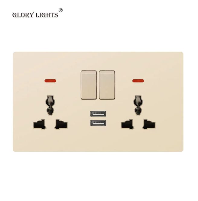 Glory Electric Double/Single Socket, UK 13A Power Socket Plug, Universal Wall Push Button Light Switch