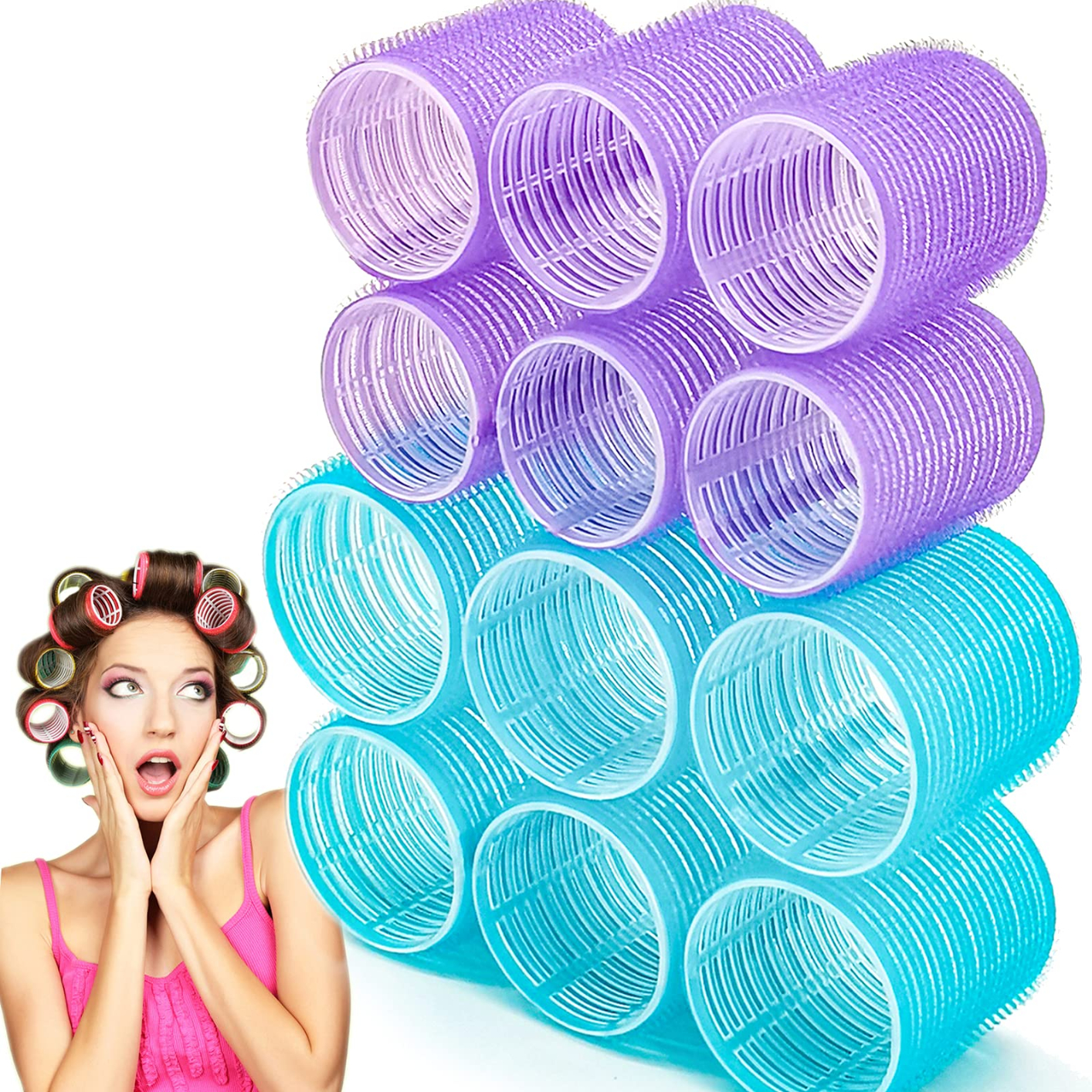 Vary Size 6pcs Hair Roller Sets, Self Grip Salon Hair Dressing Curlers for DIY Curly Hairstyle for Women, Heatless Hair Curlers Color Randomly