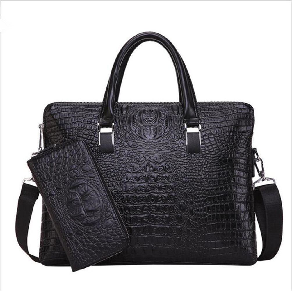 New men's bag crocodile print double pull tote Men's business briefcase Fashion diagonal shoulder computer bag 8112