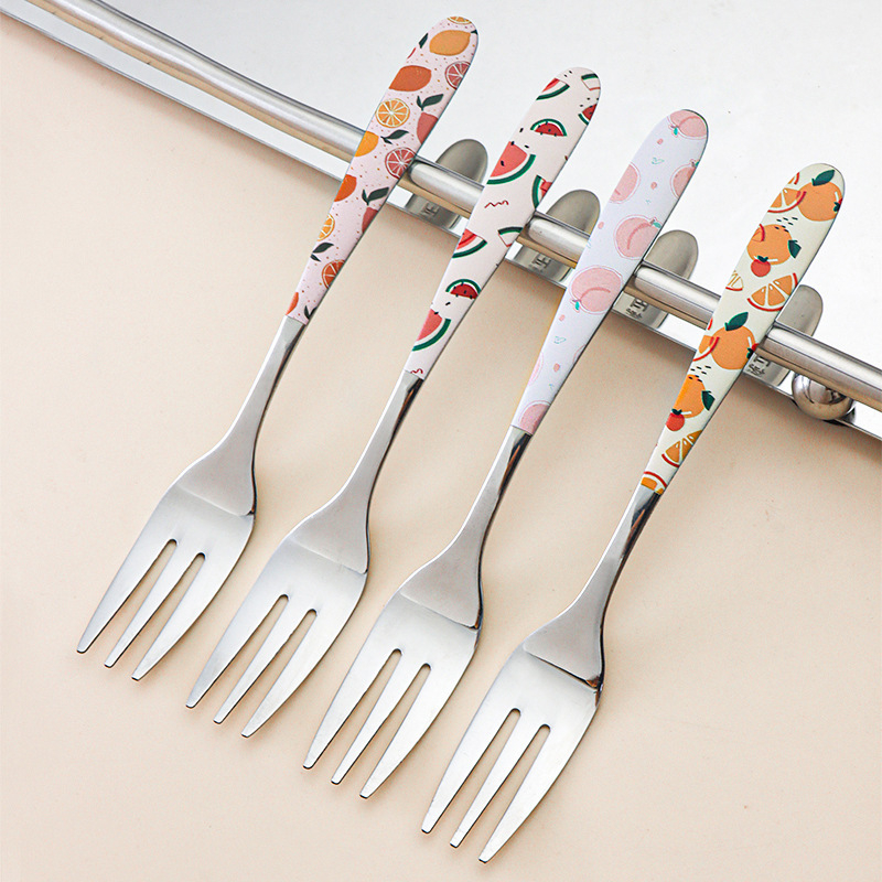 5Pcs Dessert Fork with Cute Pattern Printing 18/10(304) Stainless Steel Fruit Fork 5.5inch Appetizer Fork for Baby Home Party Banquet Wedding
