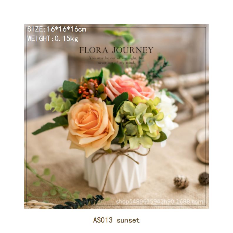 Life series eternal flower set ceramic hemp rope vase artificial flower silk flower pastoral floral ornaments living room dining room dining table hotel wedding church venue funeral ceiling road layout home decoration flower arrangement holding flowers photo props flowerpotAS013 sunset