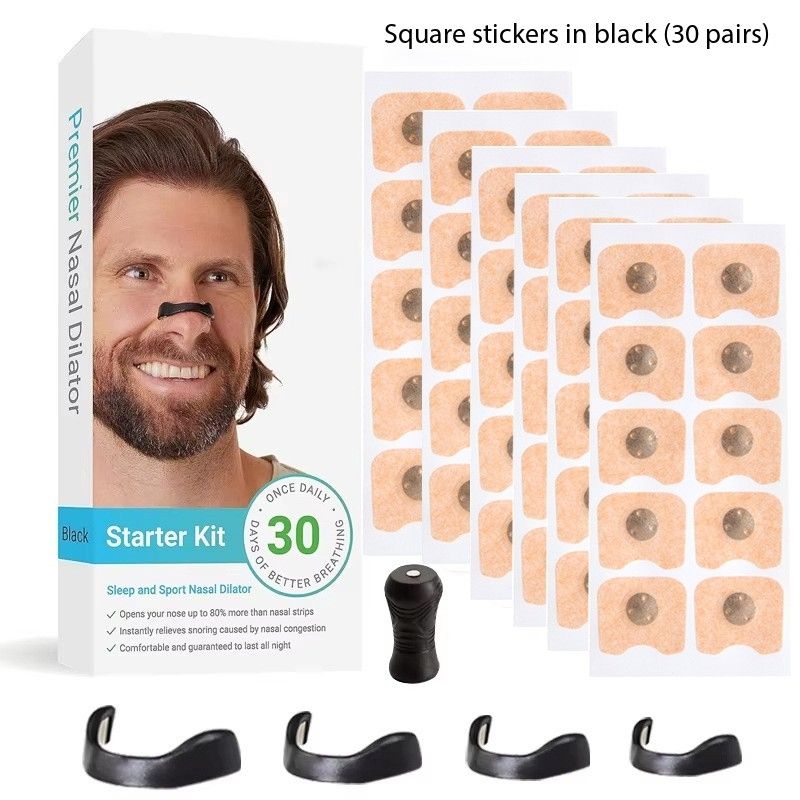 Magnetic nasal ventilating strips, nasal clips, nasal straps, intake breathing expanders15 pairs of black square set