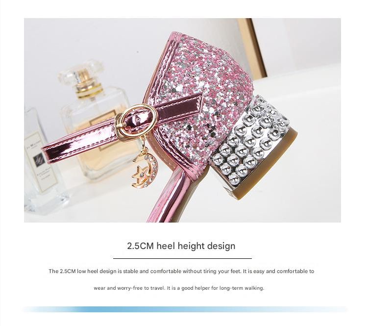 Dress Shoes Girls' High-Heeled Sandals Summer New Children's Crystal Shoes Children's Soft Soled Snow Princess Shoes