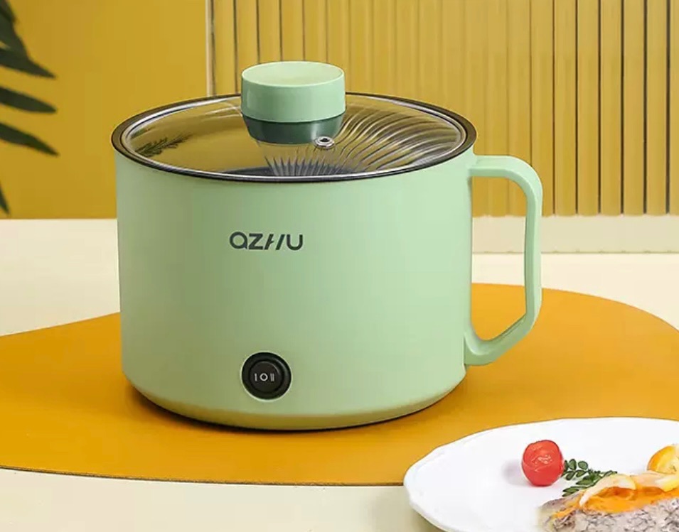 Electric Hot Pot,1.8L Household Rapid Noodles Cooker, Electric Cooker,Multifunctional Cooking Pot，Frying Pan,Mini Steamer,Non-Stick Casserole，Mini Multi-Cooker for Pasta Noodles, Soup, Boiled Eggs, Vegetables, Meat Green