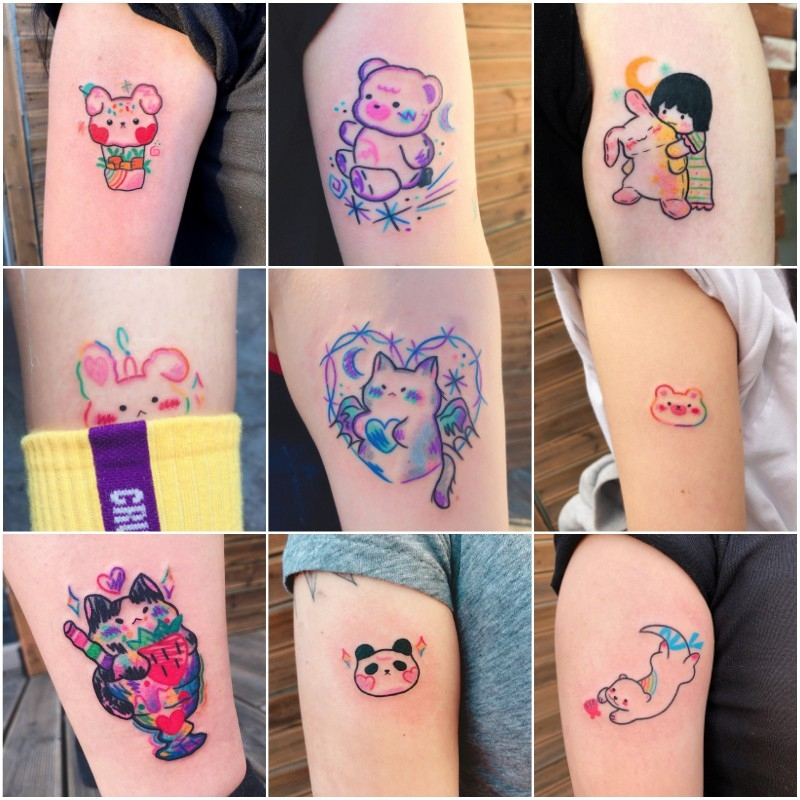 Girly Cute Colorful Cartoon Tattoo Sticker 