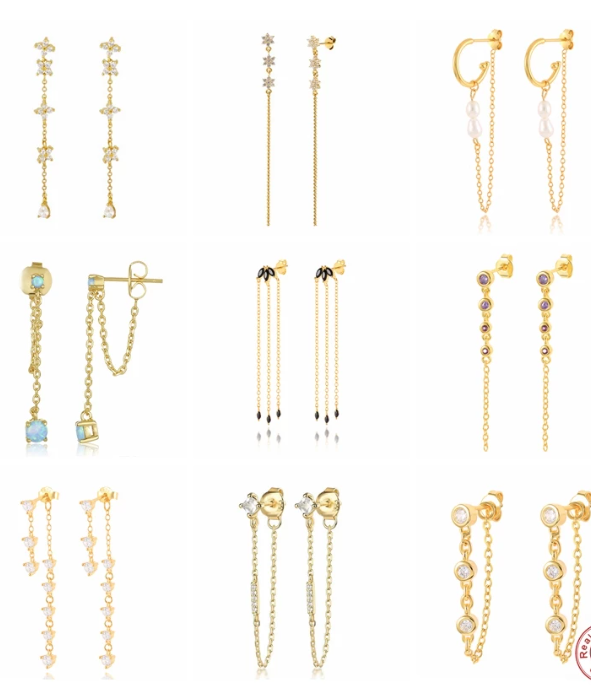 New Fashion Vintage Crystal Water Drop Earrings Ladies Silver Long Tassel Pendant Earrings Personality Jewelry Party Gift Gold Plated Geometric Rectangle Earrings Pattern Random Shipping