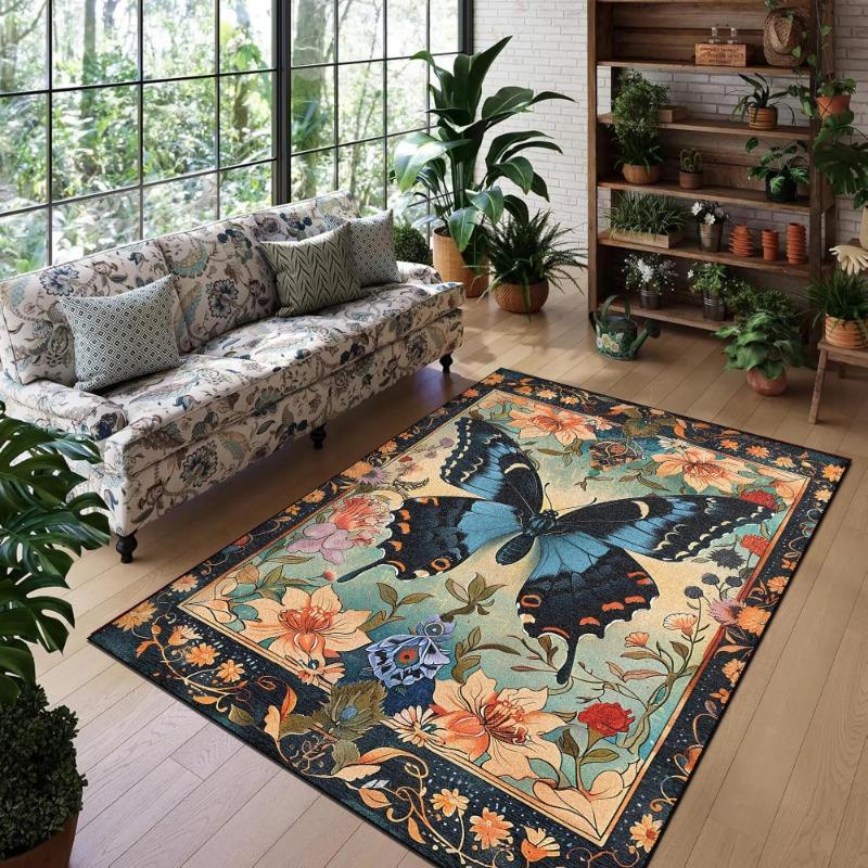 Butterfly printed crystal velvet carpet, anti slip sofa and coffee table floor mat, bedroom dirt resistant bedside blanket 60*90cm,50*80cm,40*60cm