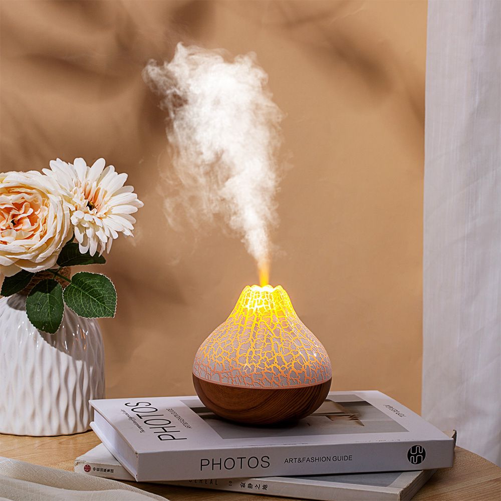 Volcano-Shaped Desktop Humidifier, 3-Color Ambient Night Light Humidifier, USB Powered Aroma Diffuser, Quiet Large Mist Humidifier for Home, Bedroom, Office, Moisturizing Air Humidifier