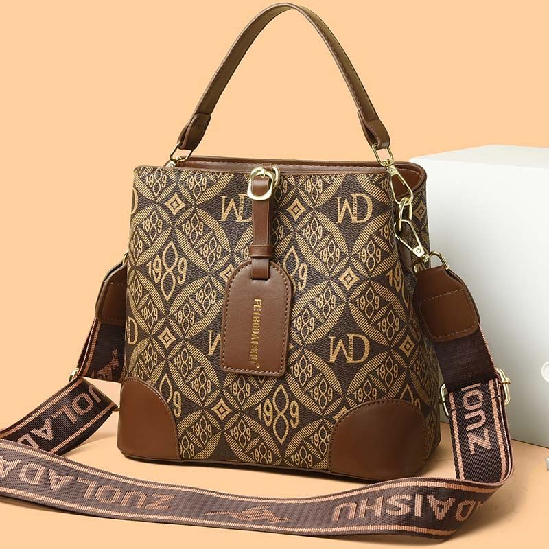 New vintage printed bucket bag, women's fashionable printed handbag, shoulder and crossbody bag