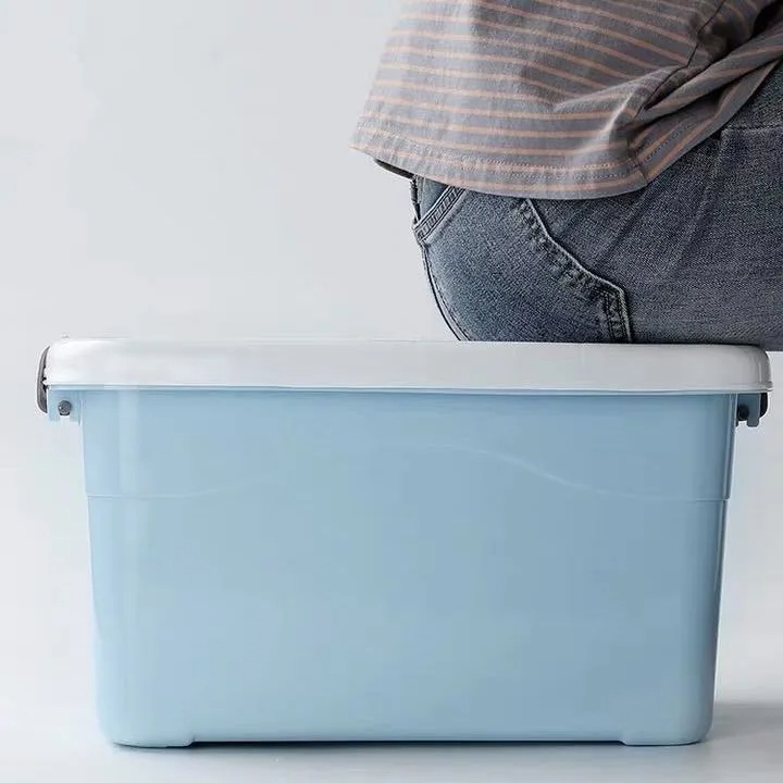 Large Capacity Plastic Storage Box, Multipurpose Stackable Storage Bin with White Latching Lid and Handle Clothes Storage Containers