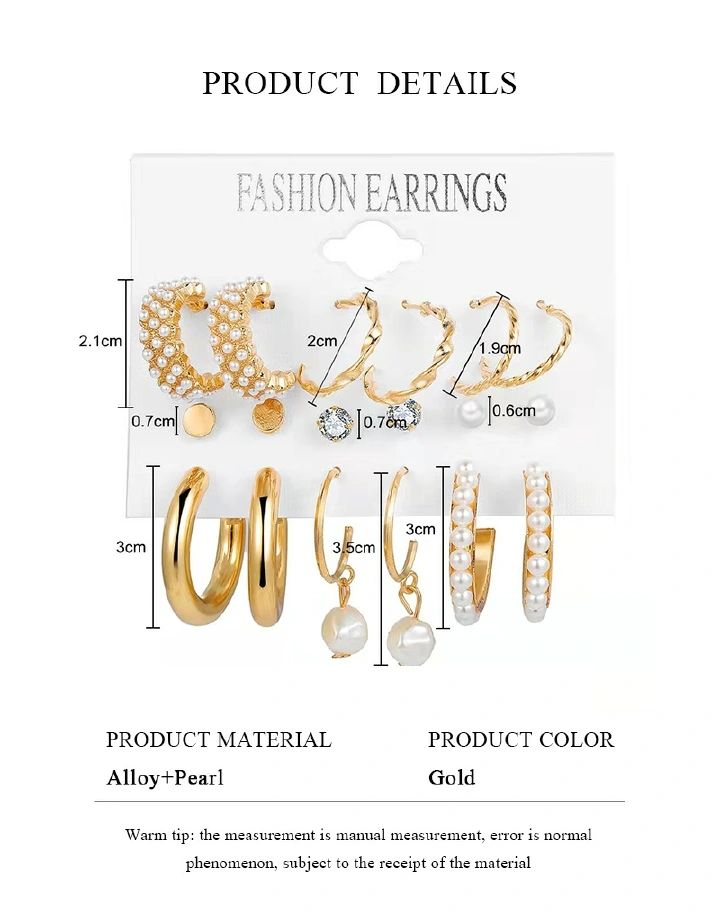 9Pcs/Set Women Earrings Rhinestone Pearl Exaggerated Gold Creative Personality Relief Earrings Women's Fashion Accessories Jewellery